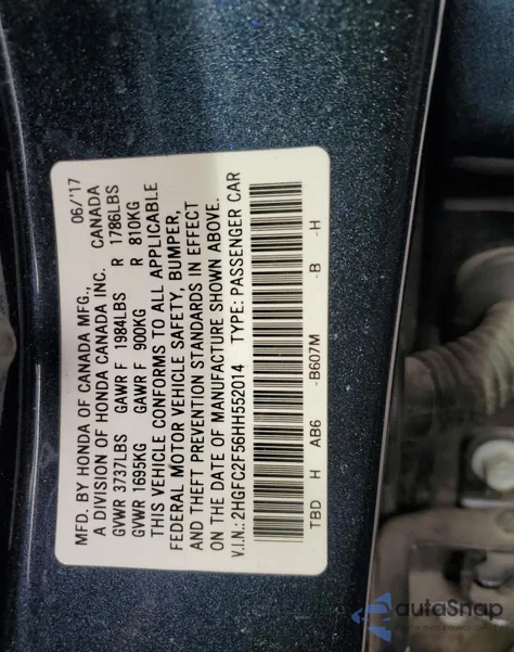 2017 Honda Civic Lx z USA, uszkodzony, nr VIN 2HGFC2F56HH552014